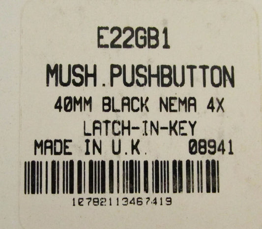 CUTLER HAMMER E22GB1 Keyed Black Mushroom Push Button E22 GB1