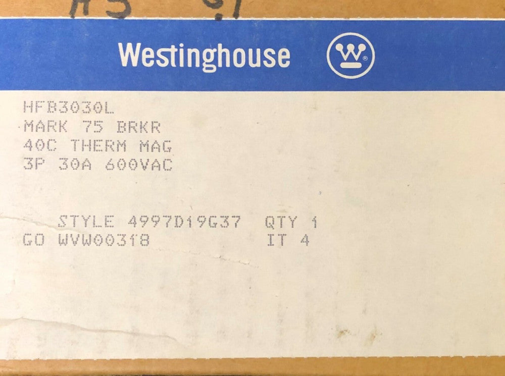 WESTINGHOUSE CUTLER HAMMER HFB3030L HFB Circuit Breaker 30A 3P Line Load Lugs 