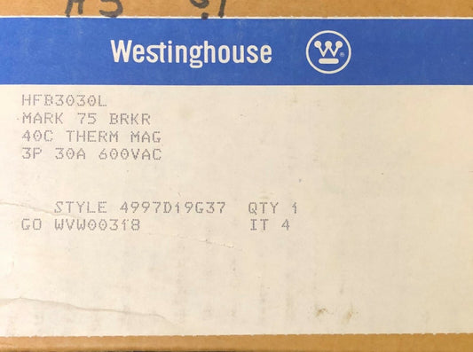 WESTINGHOUSE CUTLER HAMMER HFB3030L HFB Circuit Breaker 30A 3P Line Load Lugs 