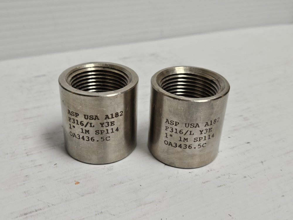 (2) ASP F316/L SS Stainless Female Pipe Coupler Coupling Y3E SP114 1"Npt 1-5/8"L