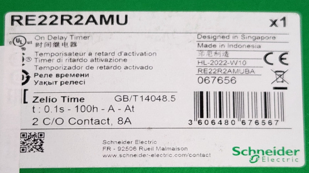 SCHNEIDER ELECTRIC RE22R2AMU Zelio Time On Delay Timer Relay Module .1 Second