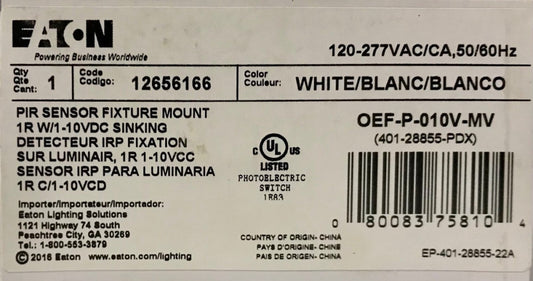 EATON OEF P 010V MV 401 28855 PDX PIR Sensor 120-277 VAC IRC 1-10 VDC