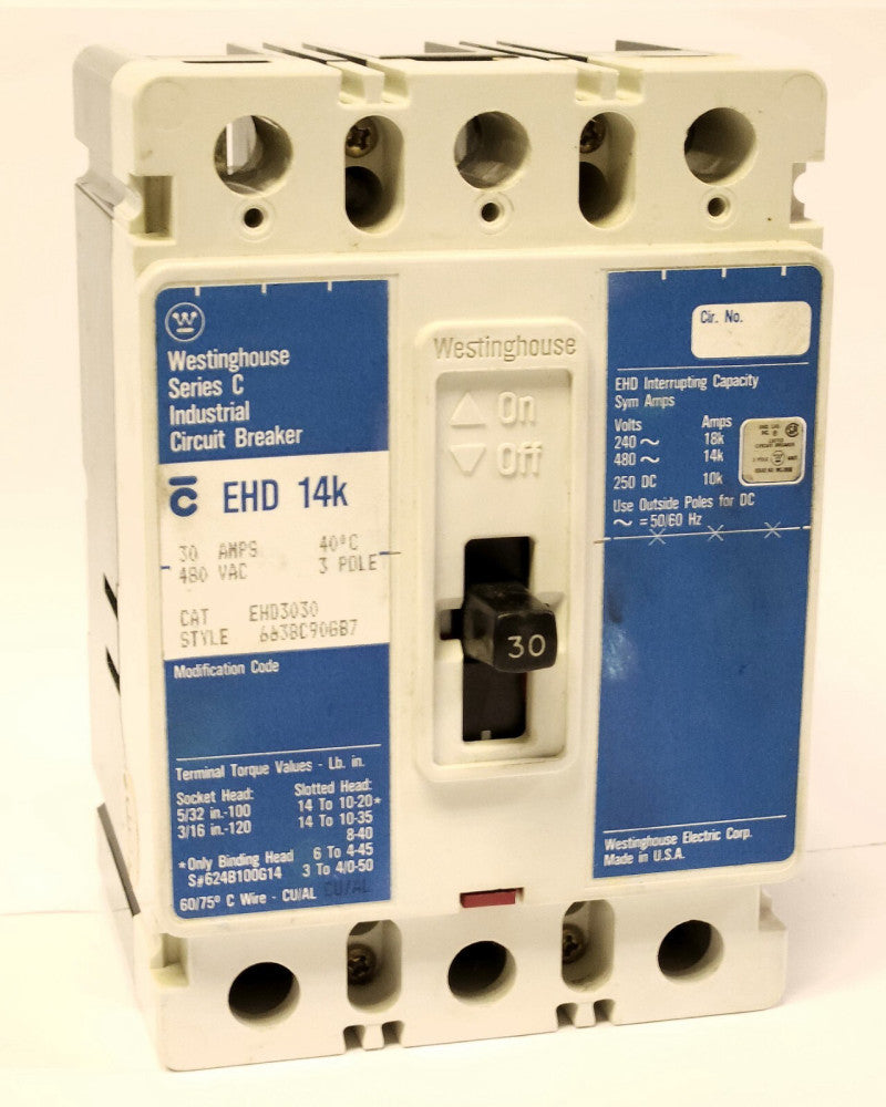 WESTINGHOUSE CUTLER HAMMER CUTLER HAMMER EHD3030 3 Pole 30 AMP Type EHD Circuit