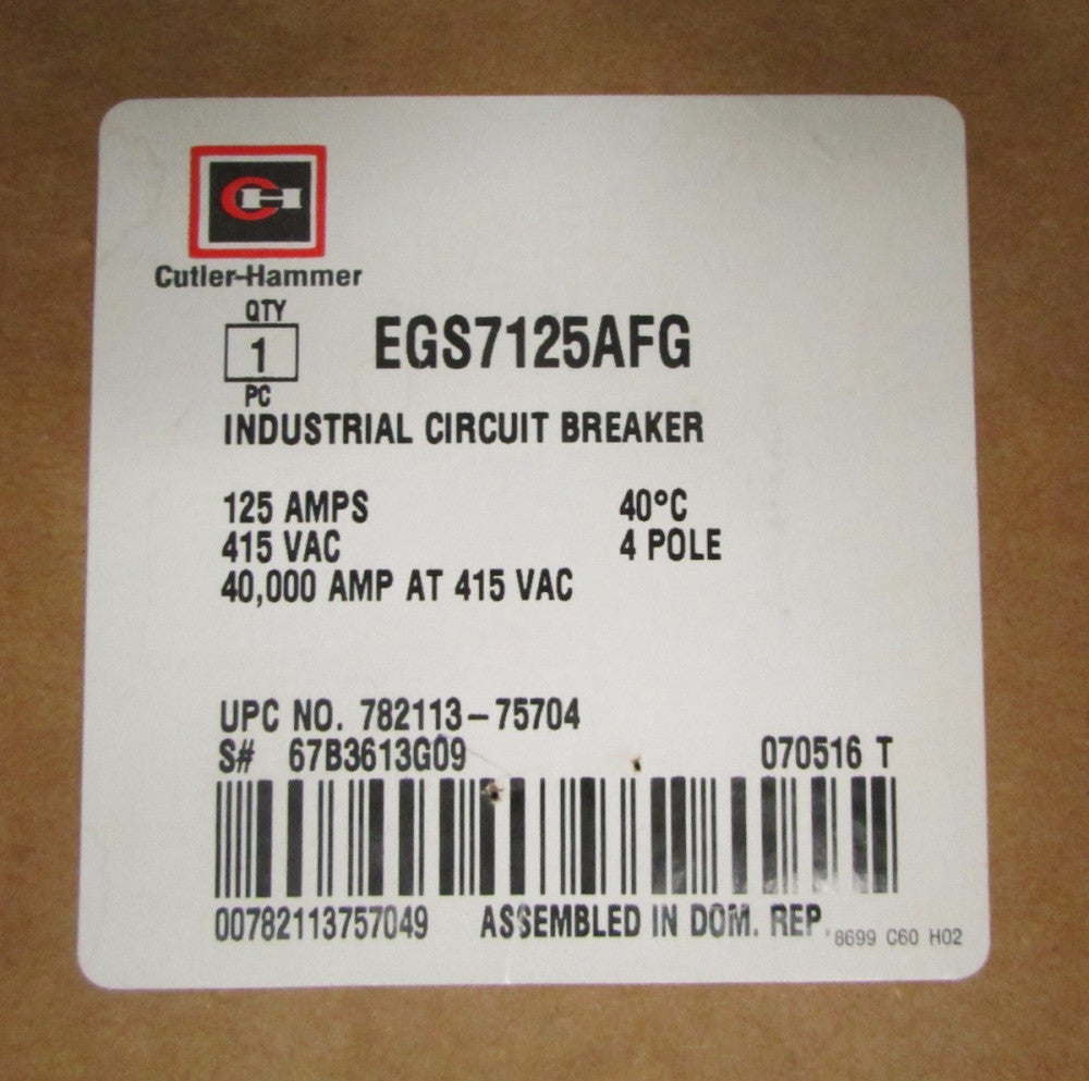 EATON CUTLER HAMMER EGS7125AFG 4 Pole 125 Amp E125S EGS Breaker 