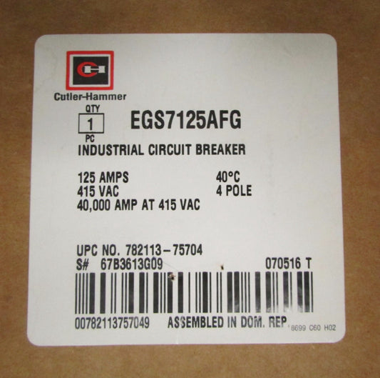 EATON CUTLER HAMMER EGS7125AFG 4 Pole 125 Amp E125S EGS Breaker 