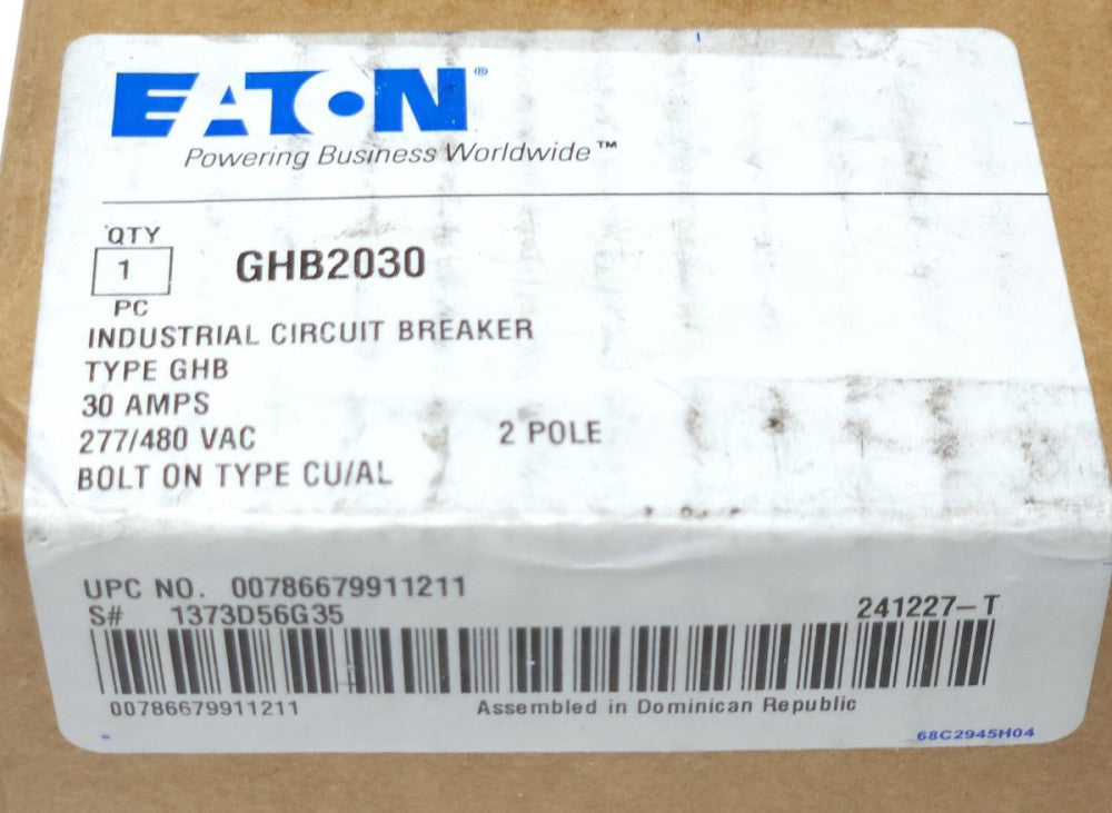 EATON CUTLER HAMMER GHB2030 2 Pole 30 AMP Type GHB Circuit Breaker