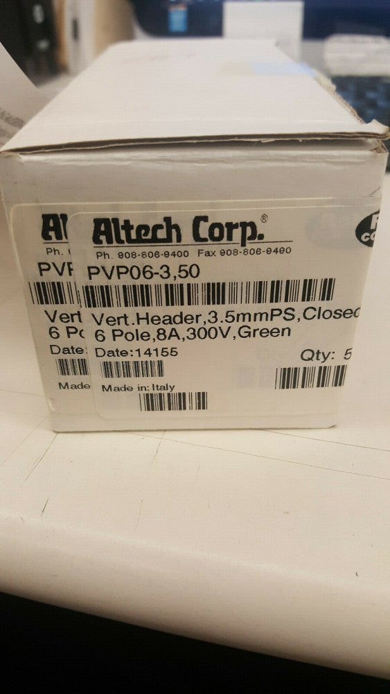 Altech - PVP06-3,50 Vert. Header, 3.5MM PS, Closed End, 6 Pole, 8A, 300V, Green