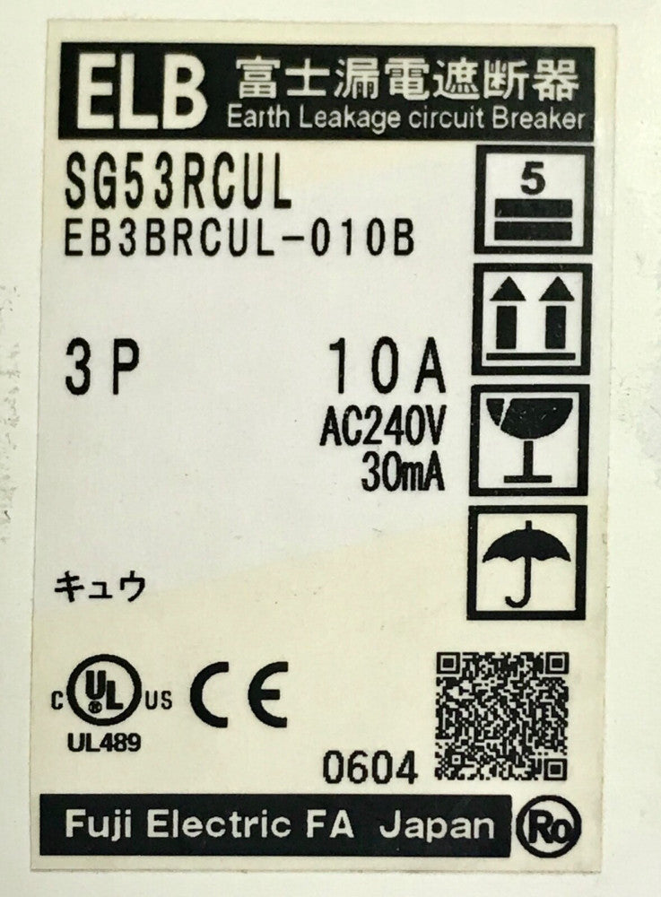 FUJI ELB Earth Leakage Circuit Breaker SG53RCUL EB3BRCUL-010B 3 Pole 10 AMP 240V
