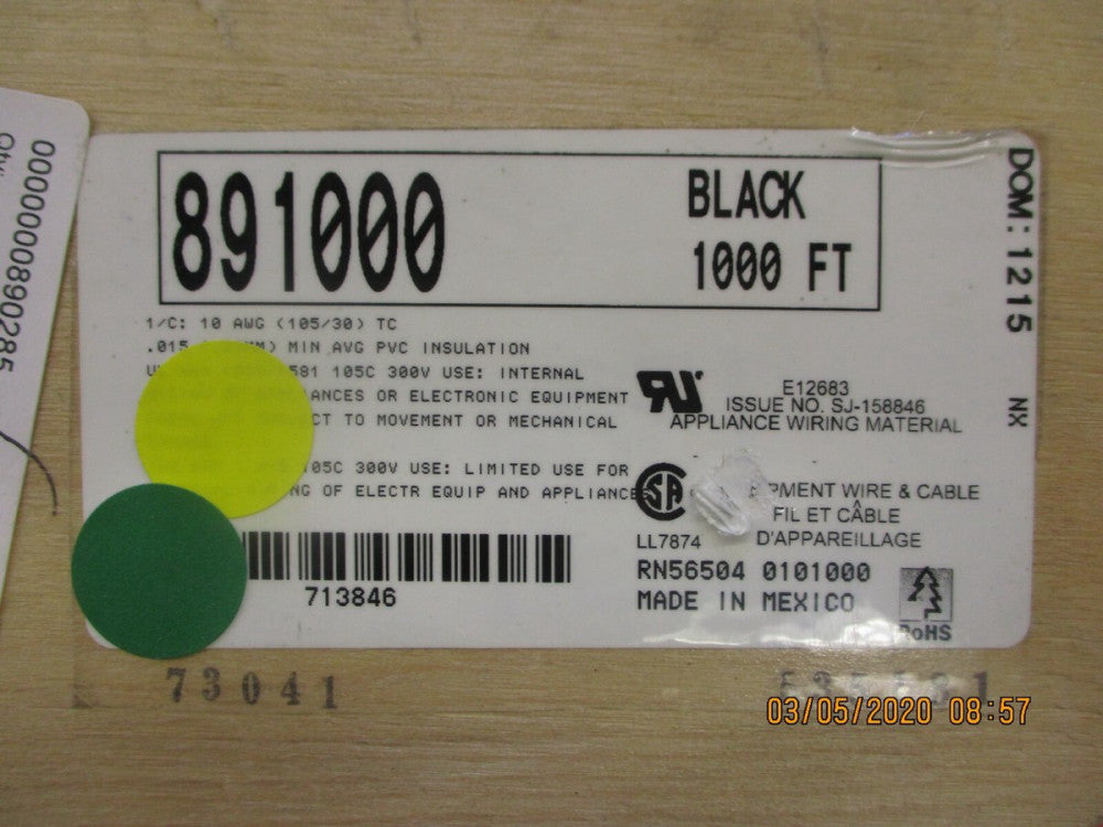 ALPHA WIRE - 891000-BK001 - 10 AWG 105/30 300V Black PVC Hook-up Wire