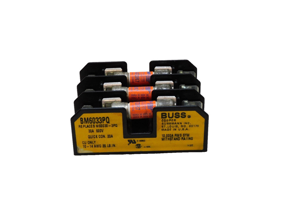 BUSS Fuse Holder BM6033PQ 30A AMP 600V 3 Pole w/ Fuses ATDR7