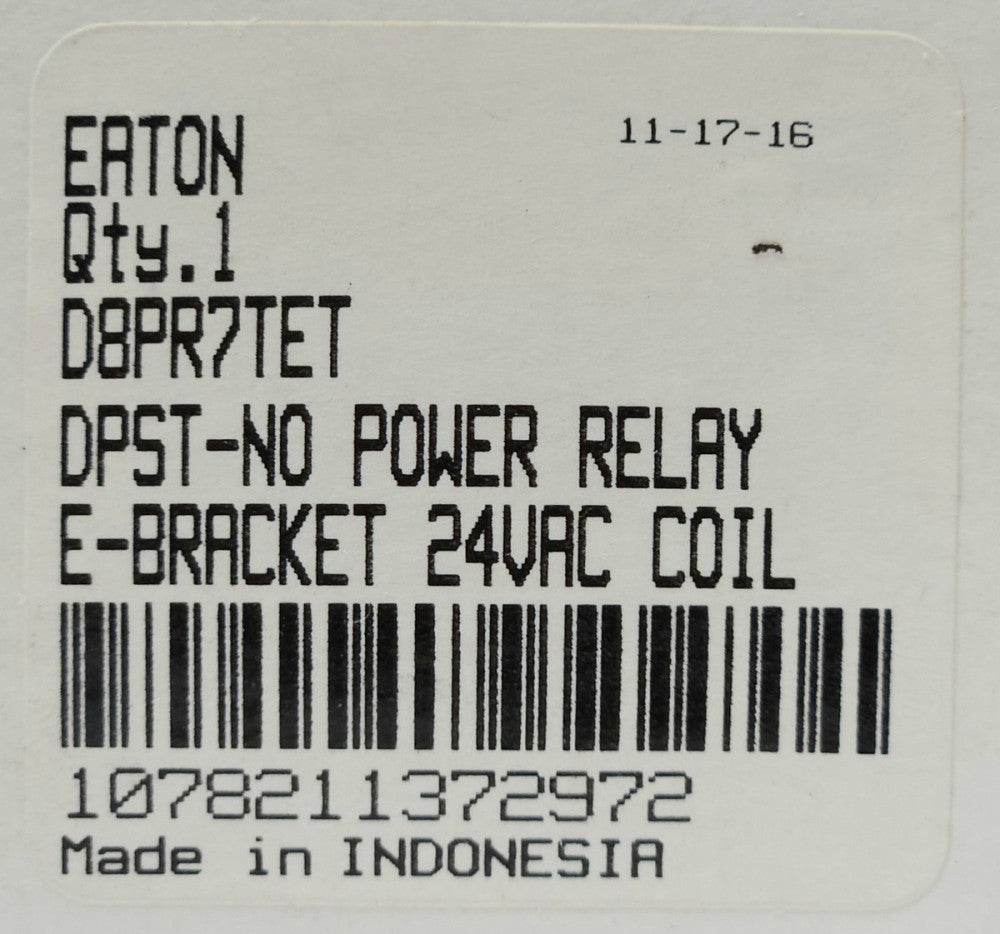 EATON CUTLER HAMMER D8PR7TET DPST NO Power Relay 24 VAC Coil E BRACKET Type