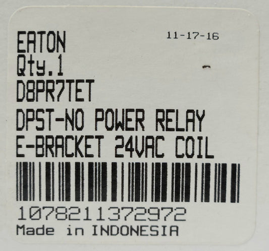 EATON CUTLER HAMMER D8PR7TET DPST NO Power Relay 24 VAC Coil E BRACKET Type