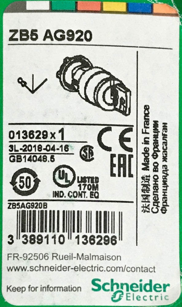 SCHNEIDER ELECTRIC ZB5 AG920 3 Position Maintained Keyed Selector Switch