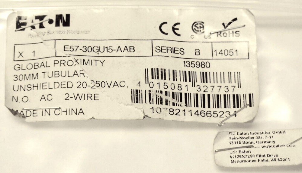 EATON CUTLER HAMMER E57 30GU15 AAB 30mm tubular Global Proximity Sensor 20-250