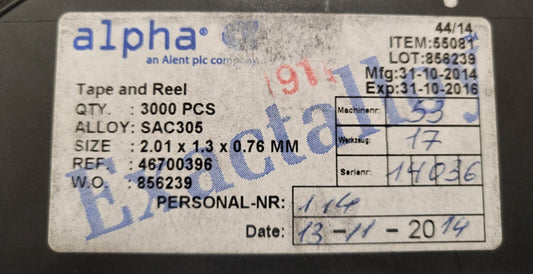 New, Alpha, 55081, SAC305, 2.01 X 1.30 X 0.76MM - Lot of 200pcs