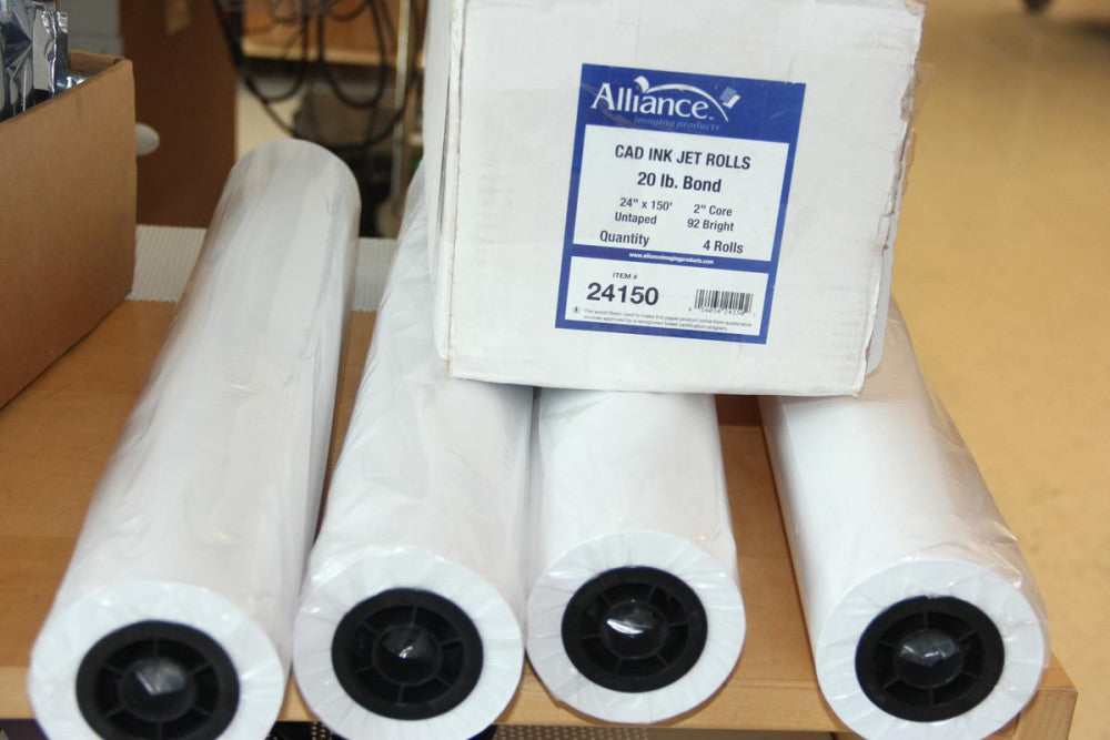 ALLIANCE 24150 Lot of 4 Rolls Cad Ink Jet Rolls 18"X150' 20Lb. Bond