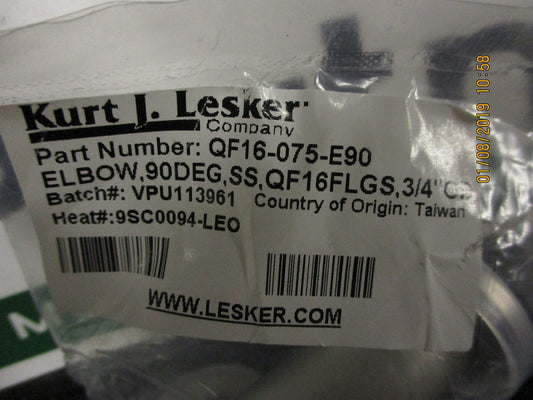 QF16-075-E90 Lesker KURT LESKER SS 90DEG 3/4"OD ELBOW BRAND NEW!