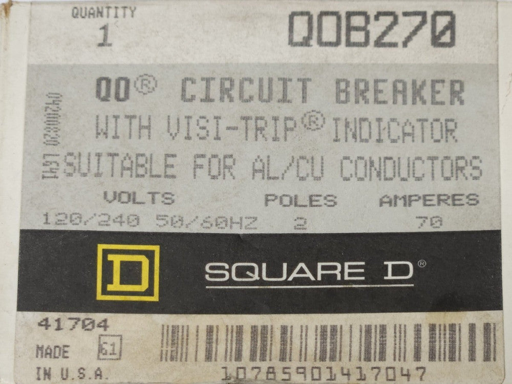 SQUARE D QOB270 2 Pole 70 AMP Type QO QOB Circuit Breaker Bolt In Type 120 277 V
