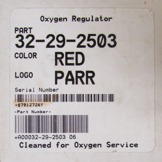 PARR 32 29 2503 Red Oxygen Regulator 3000 PSI