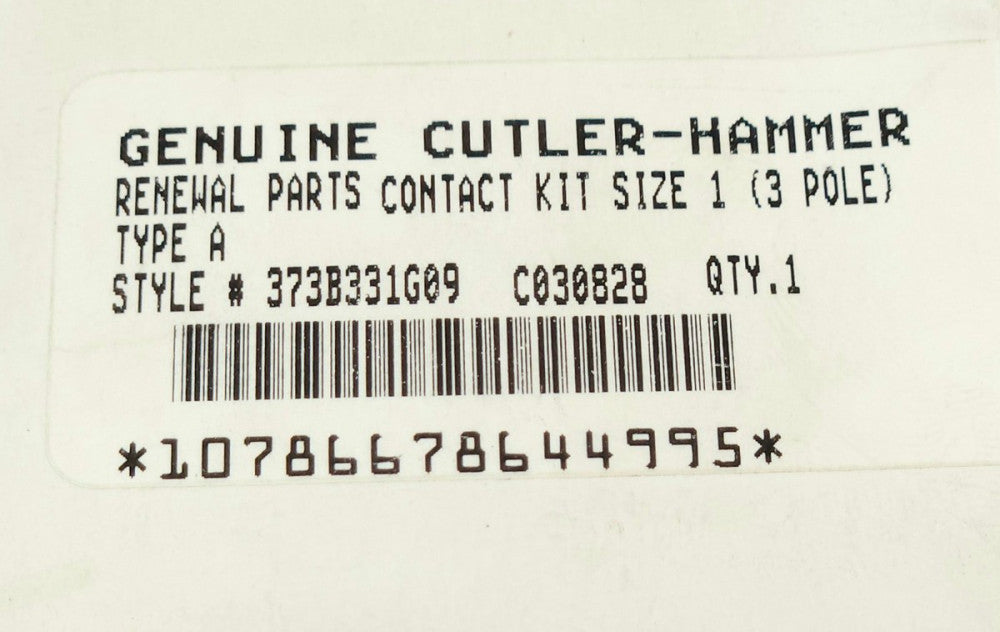 EATON CUTLER HAMMER WESTINGHOUSE OEM 373B331G09 A200 3&4 Pole Size 1 Contact Kit