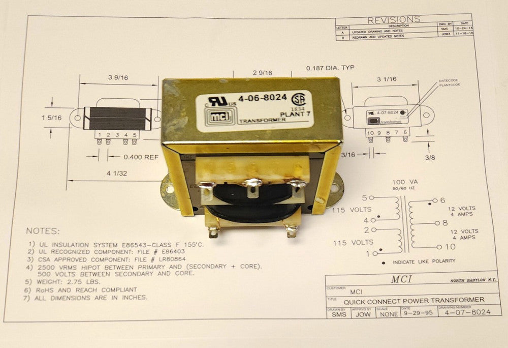 MCI 4-06-8024 Control Transformer General Generator Voltage Control 24 VCT 4.000