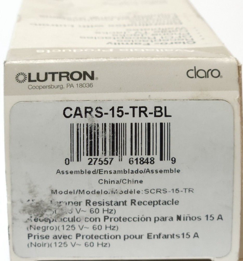 LUTRON CLARO CARS 15 TR BL Duplex Black Receptacle SCRS 15 TR 125 VAC