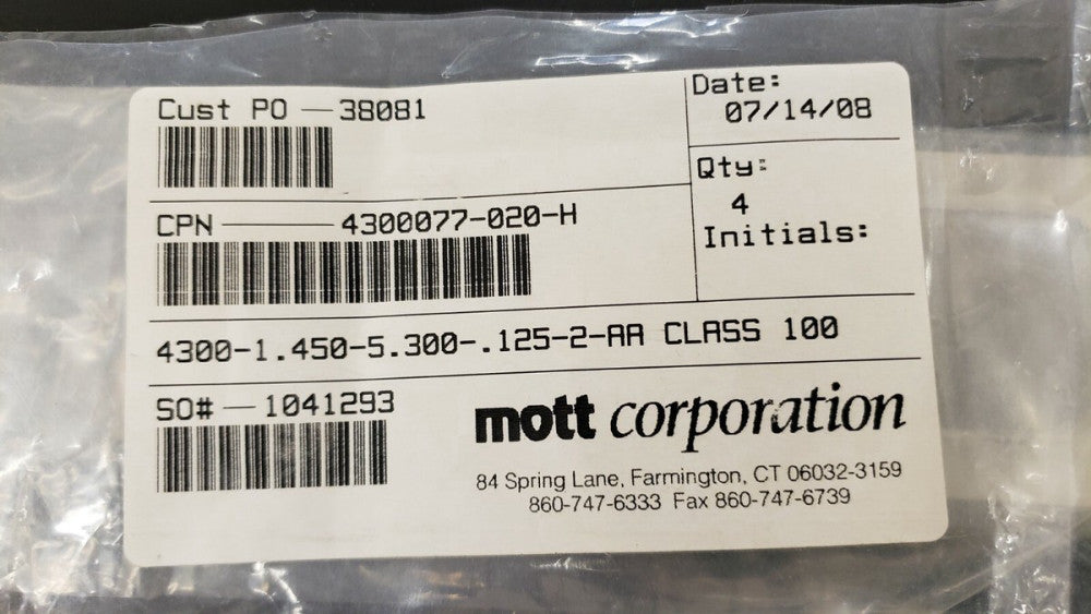 New, Mott Corporation, 4300077-020-H, Diffuser, 4300-1.450-5.300-.125-2-AA-CLS10