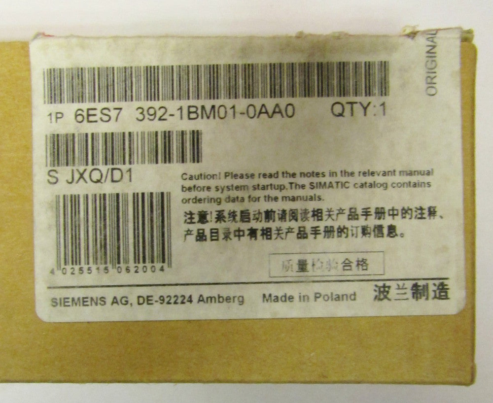 SIEMENS Spring Type S JXQ D1 Connector 6ES7 392 1BM01 0AA0