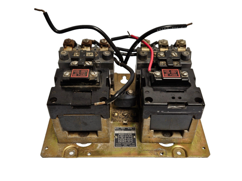 ALLEN BRADLEY 705X-B0D SZ 1 SER K REVERSING CONTACTOR 200V 7-1/2HP 3PH 120V COIL