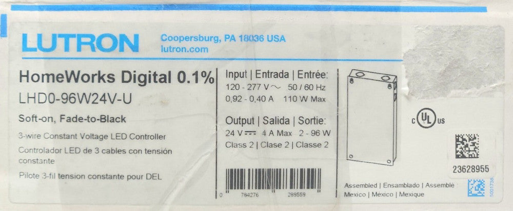 LUTRON CHD0 96W24V U HOMEWORKS LED Power Supply Driver Input 120-277 VAC Output