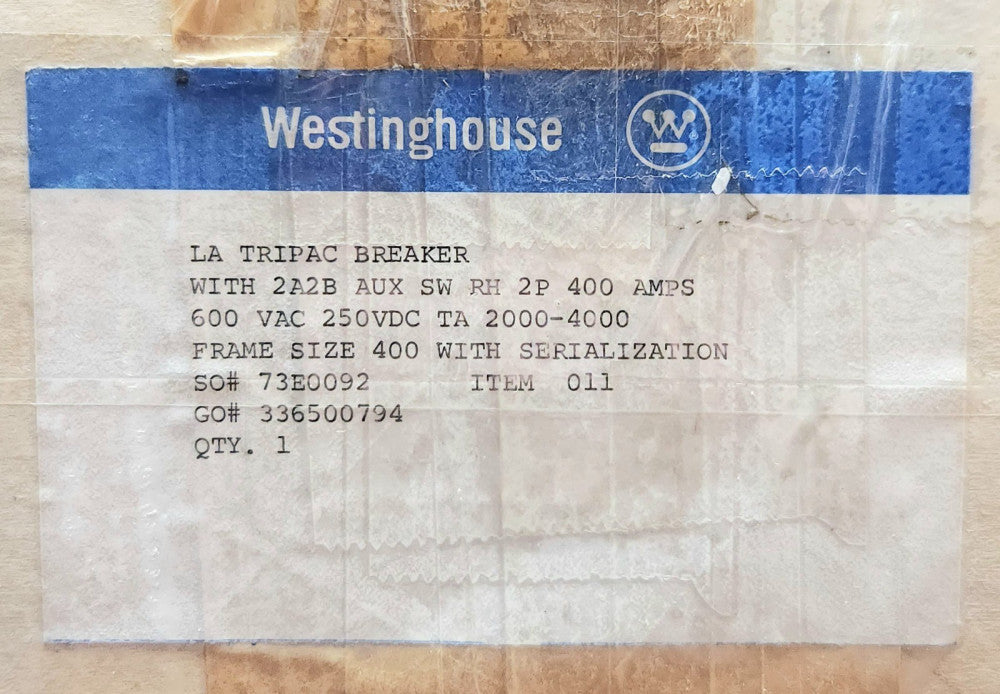 WESTINGHOUSE CUTLER HAMMER LA2400PR 2 Pole 400 AMP Type LA TRI-PAC Circuit