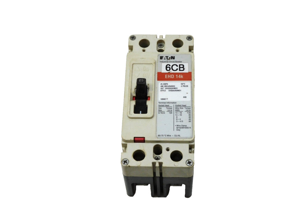 Eaton EHD14K Industrial Circuit Breaker 25A 2P 480Vac 250Vdc EHD2025VWD1