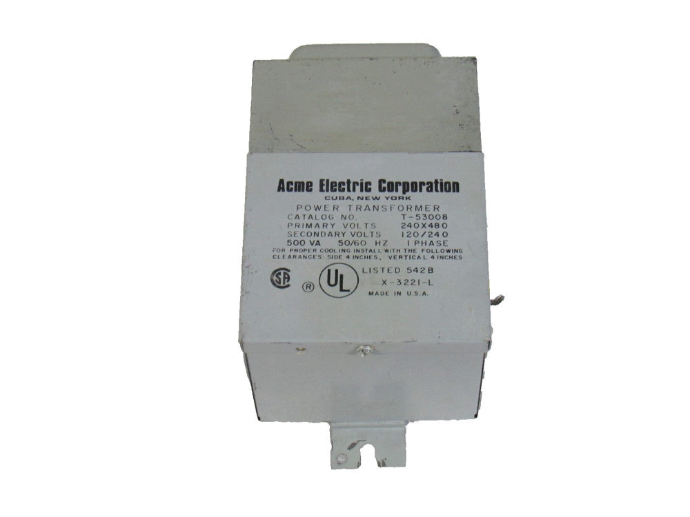Acme Transformer T-53008 500Va 1Ph 120/240V Sec 240X480V Pri
