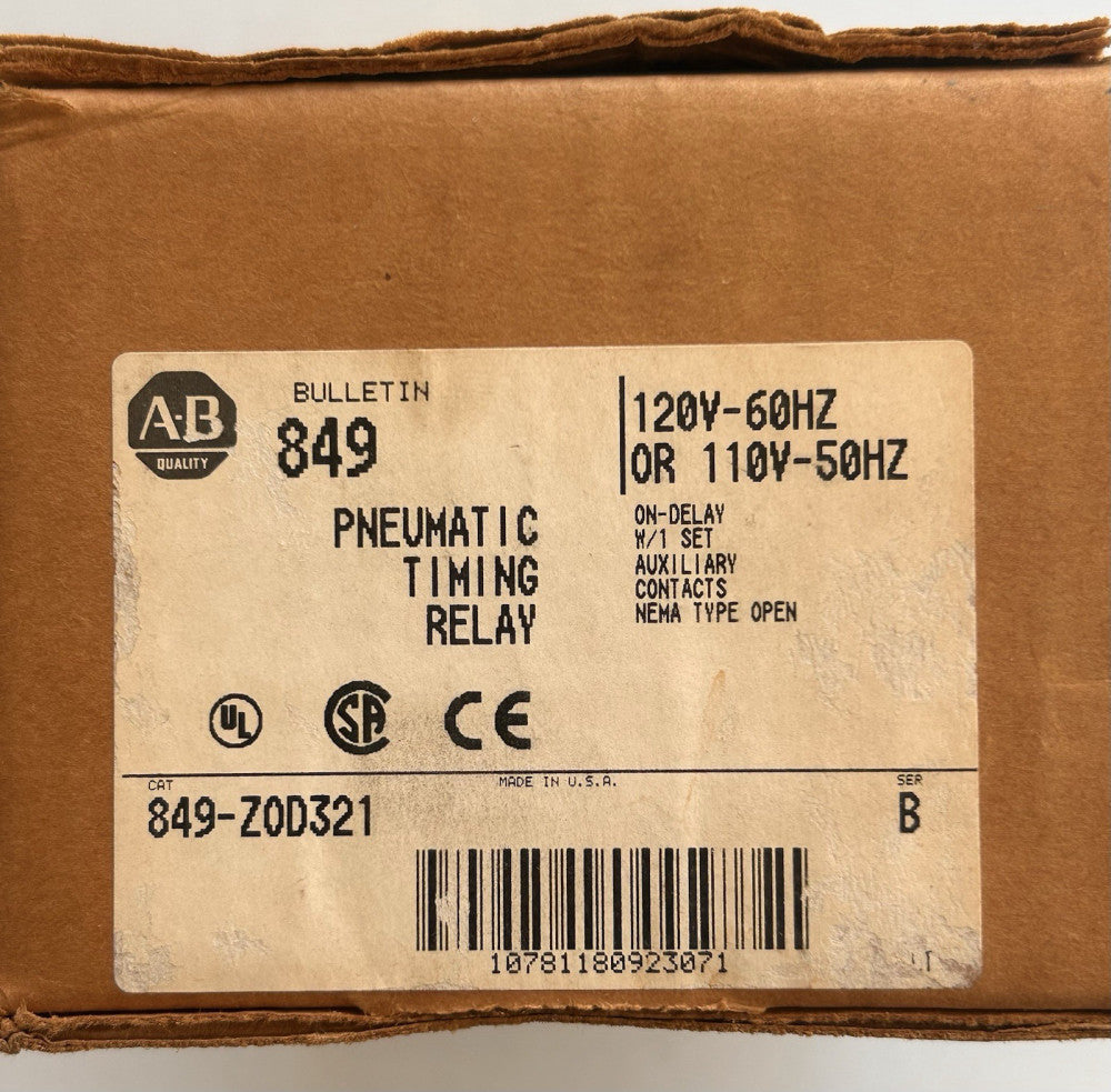 ALLEN BRADLEY 849 Z0D321 On Delay 120V Pneumatic Timing Relay