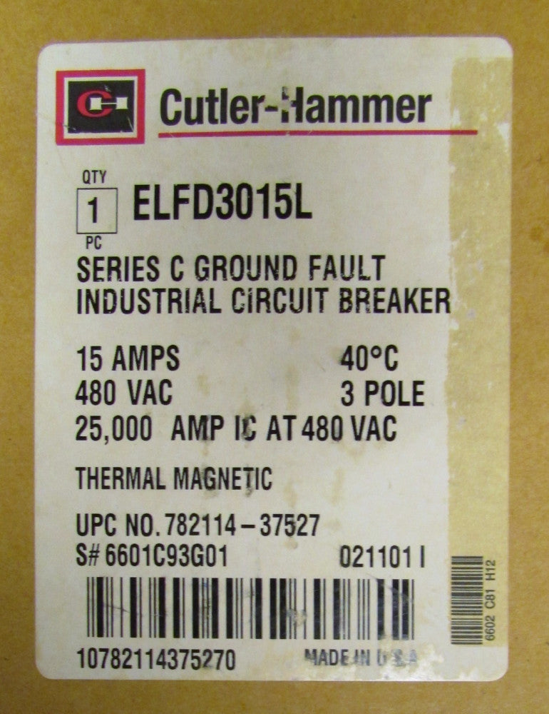 EATON CUTLER HAMMER ELFD Earth Leakage Ground Fault Circuit Breaker ELFD3015L