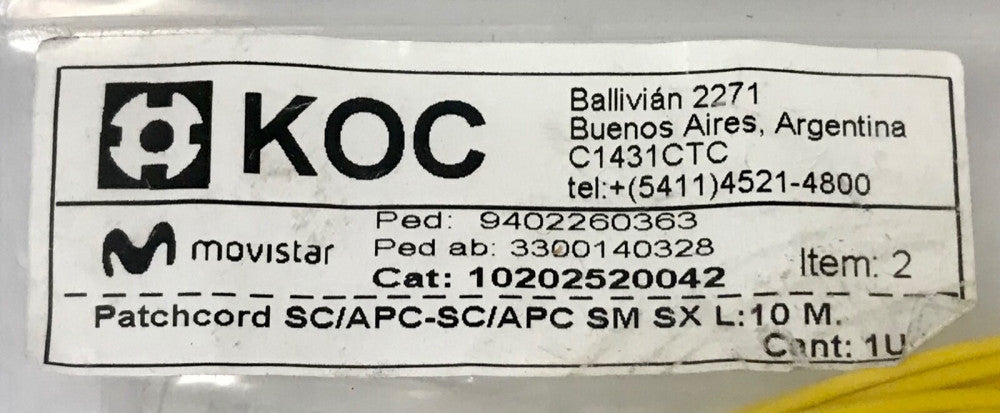 KOC MOVISTAR 10202520042 Fiber Optic Patch Cord 9402260363 10m 3300140328