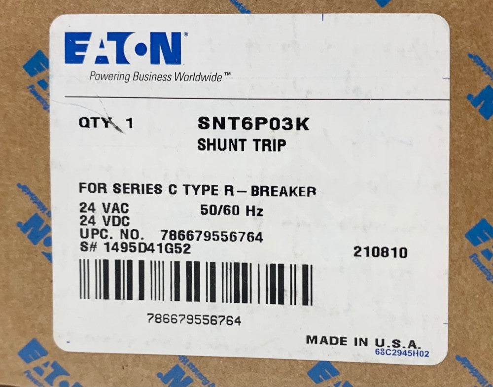 SEALED EATON CUTLER HAMMER SNT6P03K 24 VAC VDC R Frame Shunt Trip 1495D41G52 