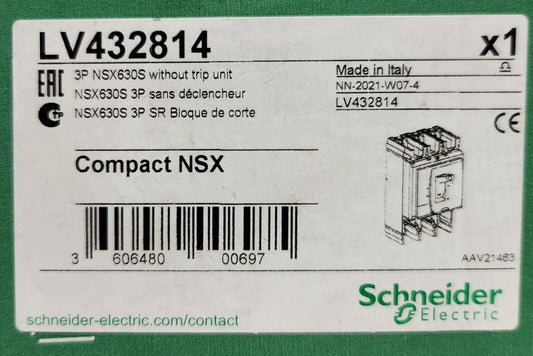 SCHNEIDER ELECTRIC LV432814 3 Pole NSX630S Frame Only Without TRIP Unit Compact