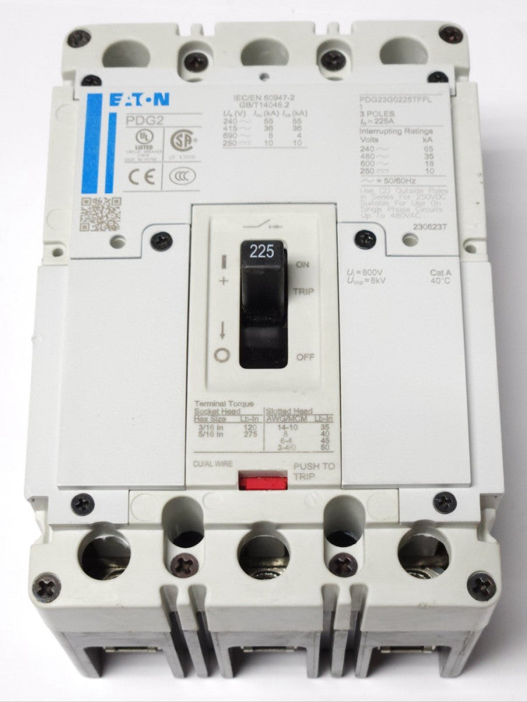 EATON PDG23G0225TFFL 3 Pole 225 AMP Type PDG2 POWER Defense Circuit Breaker