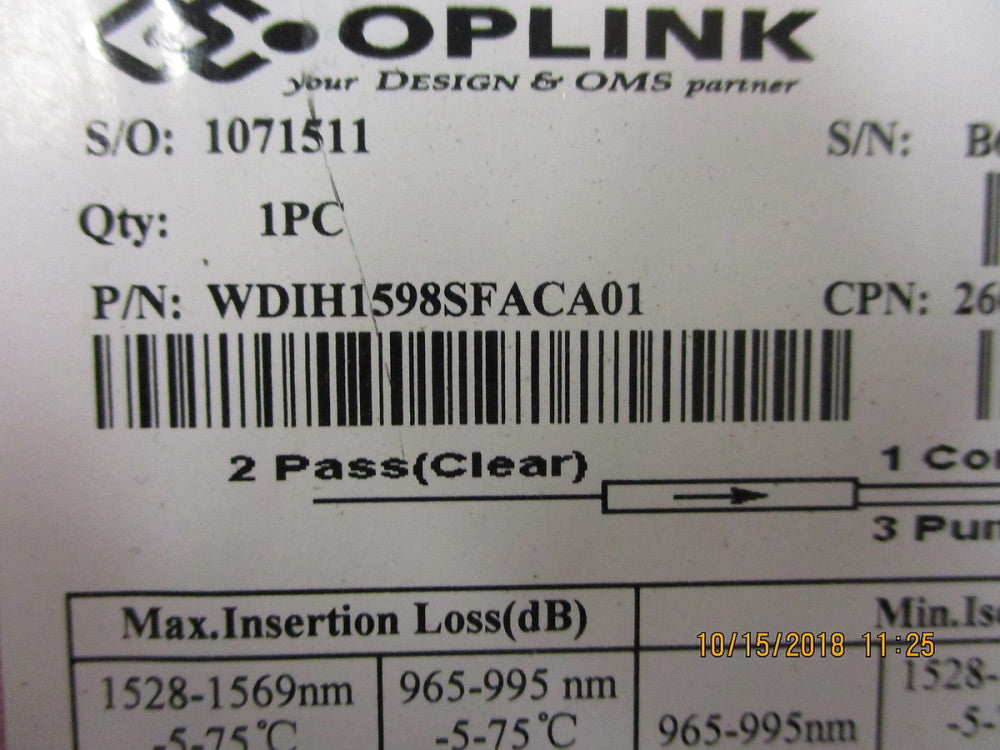 WDIH1598SFACA01 Oplink WDM/Isolator 3-port forward IM no connector BRAND NEW!