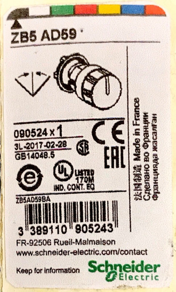 SCNEIDER ELECTRIC ZB5 AD59 3 Position Spring Return Left And Right Round Knob 