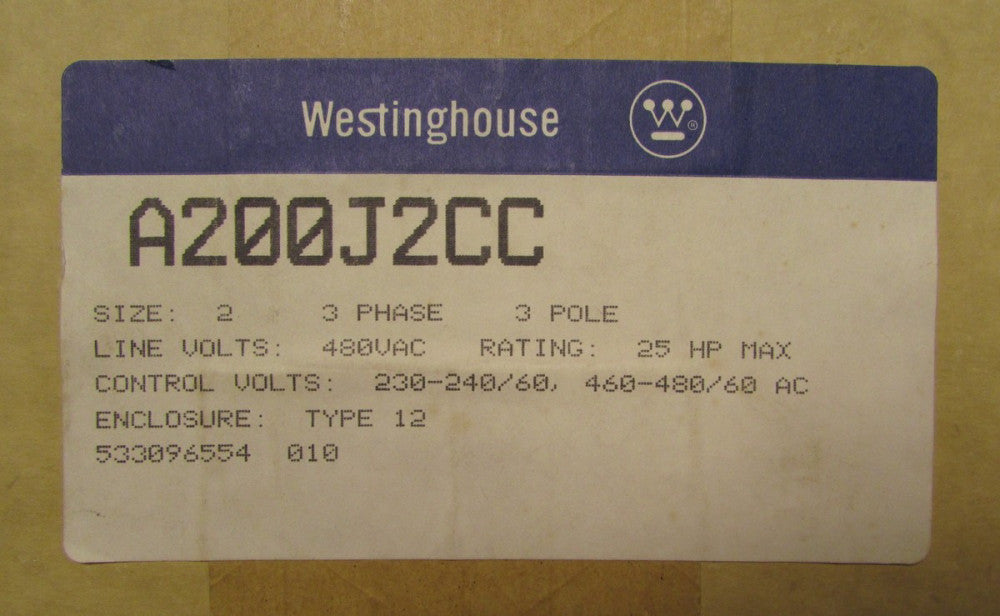 WESTINGHOUSE CUTLER HAMMER A200J2CC Size 2 A200M2CC Starter NEMA 12 Enclosure