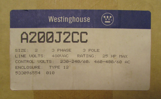 WESTINGHOUSE CUTLER HAMMER A200J2CC Size 2 A200M2CC Starter NEMA 12 Enclosure
