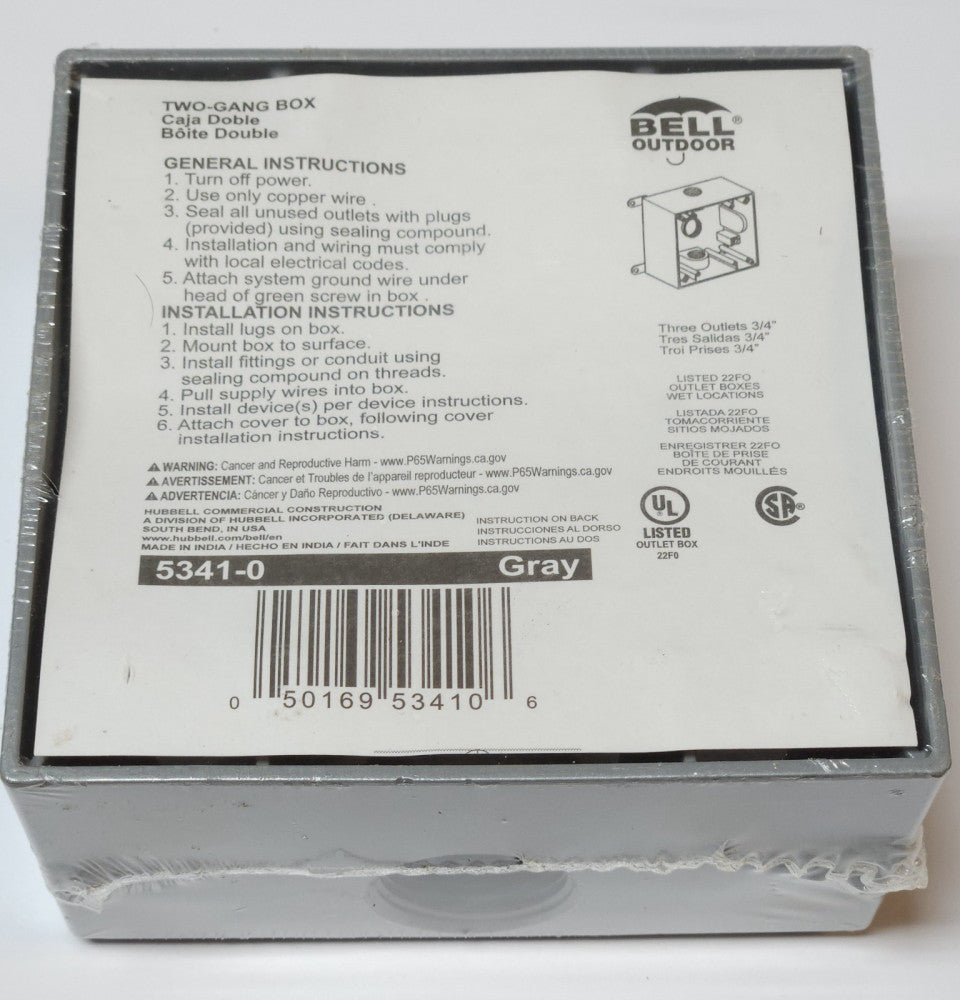 BELL 5341-0 Gray Outdoor Two GANG Outlet Box 5341 0 Grey