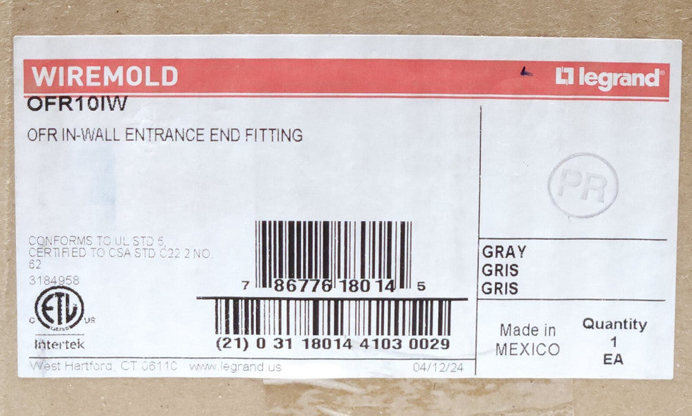 OFR10IW WIREMOLD LEGRAND OFR IN WALL Entrance End Fitting GRAY