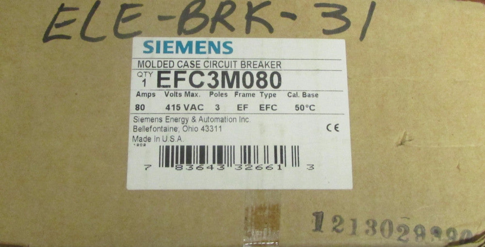 SIEMENS EFC3M080 3 Pole 80 Amp EFC Breaker