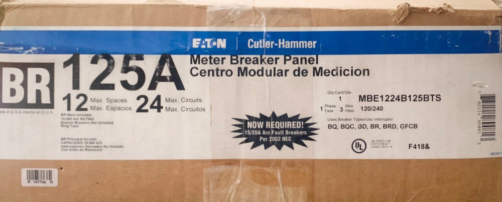 EATON CUTLER HAMMER MBE1224B125BTS 125 AP Type BR Meter Breaker Panel 120 240 