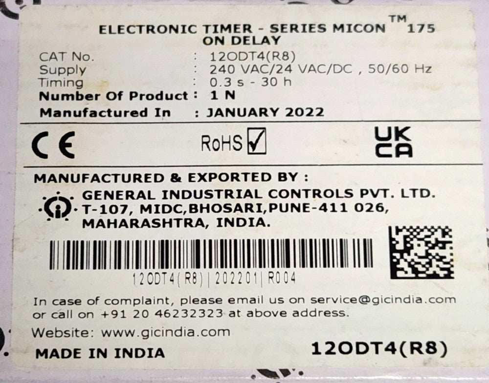 GIC 12ODT4 (R8) TIMING Relay Timer Module Electronic MICON 175 240 VAC
