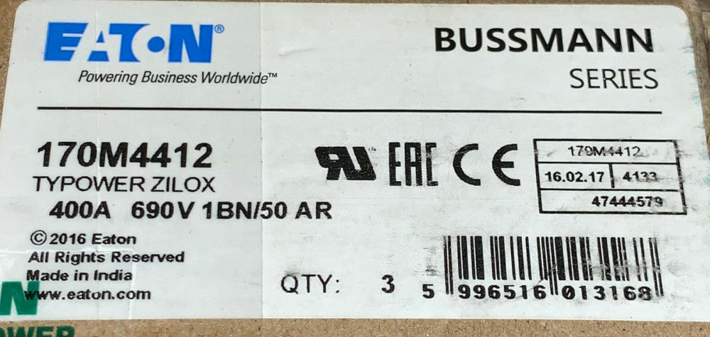 EATON BUSSMANN 170M4412 TYPOWER ZILOX 400AMP 690 V 1BN/50 AR Fuse