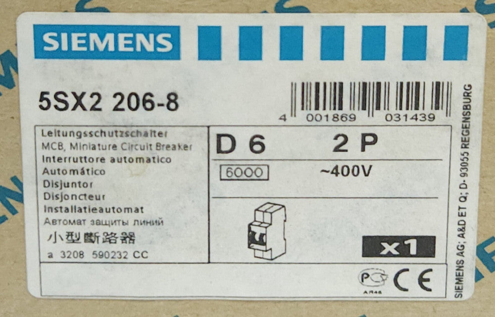 SIEMENS 5SX2 206-8 2 Pole 6 AMP Miniature Circuit Breaker